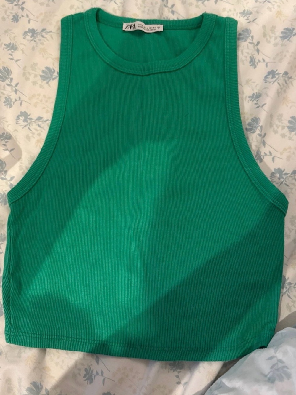 Zara cropped Emerald Ribbed Crewneck Tank